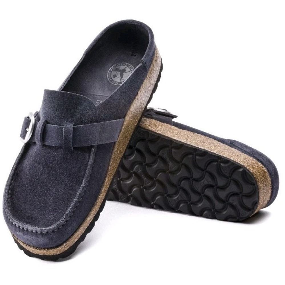 Birkenstock Buckley Suede Navy Woman 37/6 Slip On Clog Loafer Buckle Boho